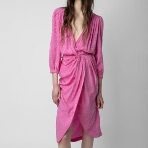 Zadig & Voltaire Renew 100% Silk Jac Leo Tulipe Leopard Jacquard Midi Dress, XS